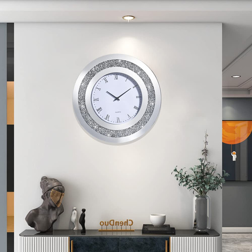 Hmrcyte Reloj De Pared De Cristal Plateado, Reloj De Pared R