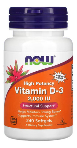 Suplemento en cápsulas blandas NOW  Bone & Immune Health Vitamin D-3 2000 IU vitamina d3 en pote 240 un