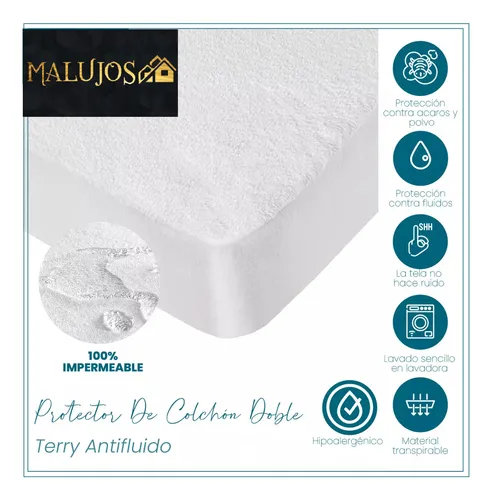 Protector De Colchón Semi Doble Antifluido Terry Cama 1,20