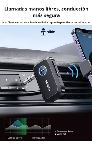 UGREEN Adaptador Bluetooth 5.3 para entrada auxiliar de coche, receptor con  micrófono integrado para llamadas manos libres, compatible con altavoz de