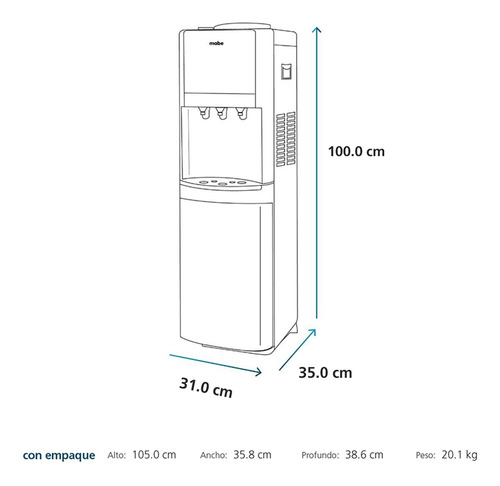Imagen 5 de 6 de Enfriador Dispensador De Agua 3 Llaves Negro Mabe