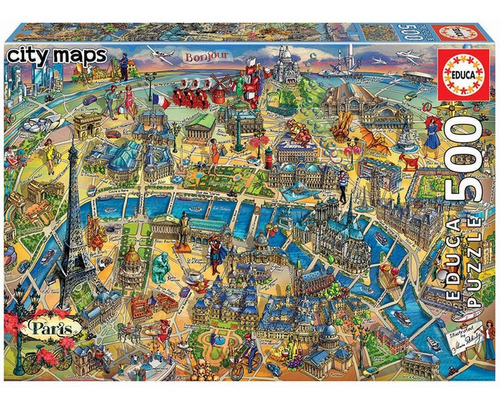 Rompecabezas Puzzle 500 Piezas Mapa De Paris Francia Educa