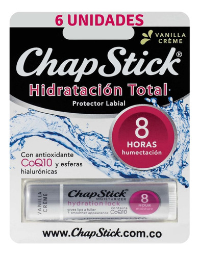 Chapstick Protector Labial Hidratación Total, Labios Resecos