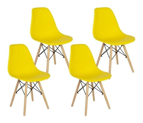 Set De 4 Sillas Estilo Eames Comedor Color Amarillo