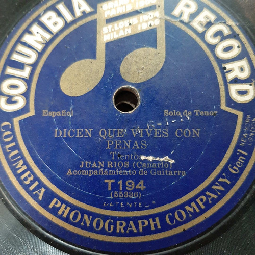 Pasta Juan Rios Canario Columbia Record C203