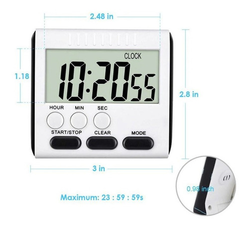 Imagen 2 de 6 de Reloj Temporizador Y Cronometro Digital Magnetico Sobremesa