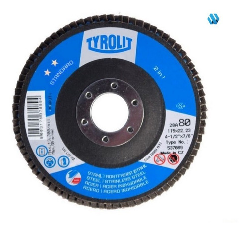 Disco Flap Tyrolit Zirconio Fibra 4.5 115mm G80 Caja X 10 Un Color Azul