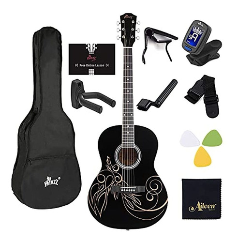 Winzz 39 Pulgadas Guitarra Acustica De Concierto Con Kit Com