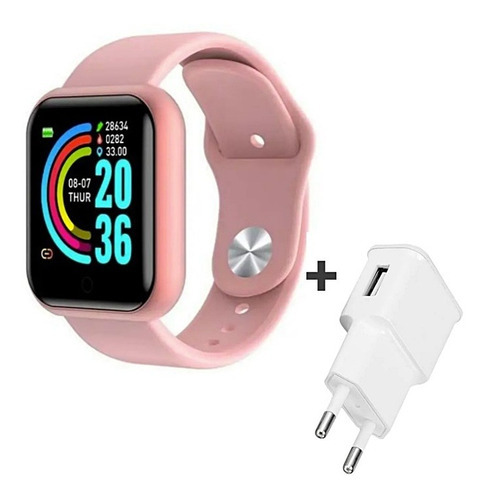 Smartwatch P/ Celular iPhone Samsung Motorola Xiaomi + Fonte Cor da caixa Rosé Cor da pulseira Rosa Cor do bisel Rosa