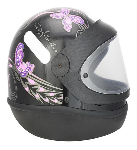 Capacete Fechado Feminino Ebf Automatico Com Botão Borboleta Cor Preto/Rosa Tamanho do capacete 58