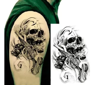 Tatuaje Temporal Caballero Varon Lobo Calavera Buda Pez Mas