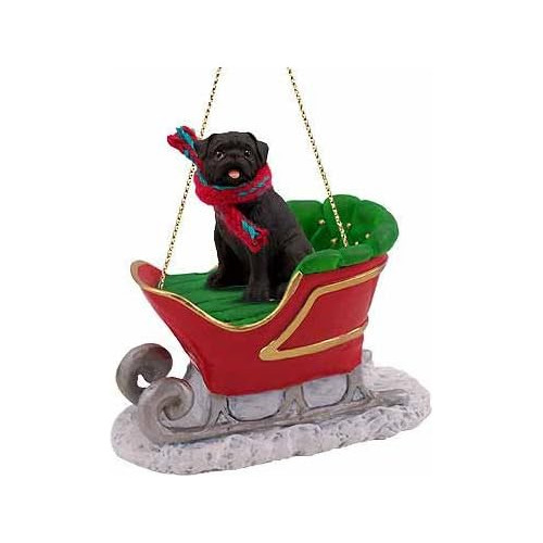 Adorno De Pug Trineo Navideño, Negro  ¡encantador 