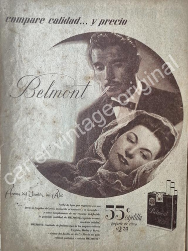 Cartel Publicitario Retro Cigarros Belmont 1941 Aroma