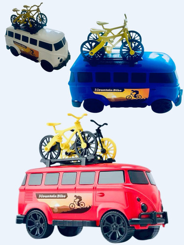 Combi Van Carro Brinquedo Com Bike Encima Aventura 27cm Cor Vermelho