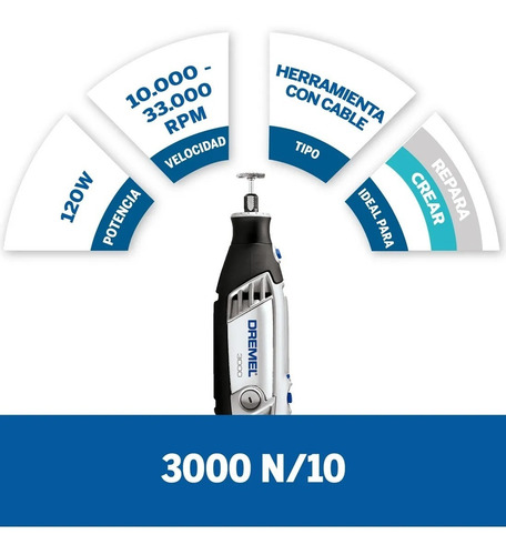Imagen 5 de 10 de Minitorno Dremel 130w Serie 3000 10 Accesorios Mini Torno
