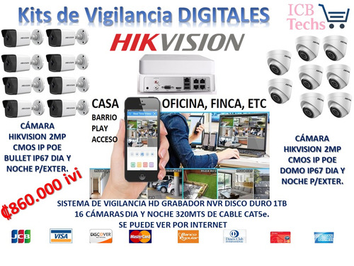 Sistema De Seguridad Nvr Hikvision 16 Cámaras Digitales 1tb
