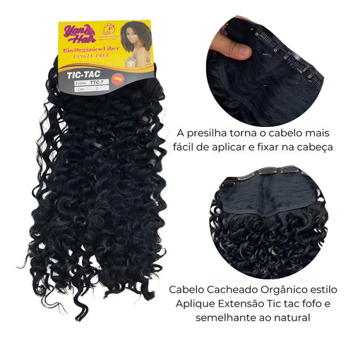 Extensión de cabello rizado 100% orgánico Apply Tic Tac, 60 cm, color negro