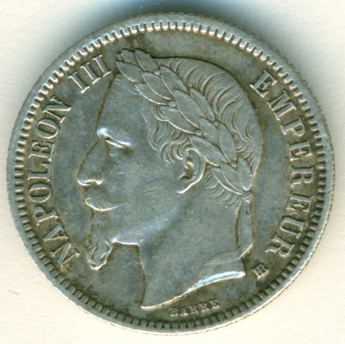 Francia Moneda De Plata Un Franco 1866bb Km# 806.2 Mb+