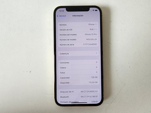 iPhone 12 Pro 128gb Bateria Al 86% - Sin Accesorios