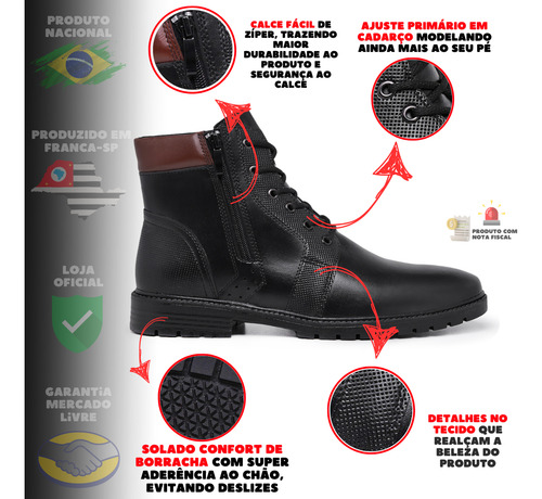 Kit Botas Masculina Adven.premium Zíper + Palmilha R: B T P