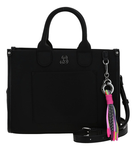 Bolso Tipo Satchel Barbie Gorétt Con Colgante Gia P25 Negro Floreado Níquel Negro
