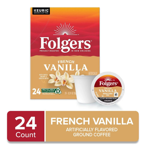 Folgers French Vanilla Coffee, Mild Roast,k-cup Pods,24count