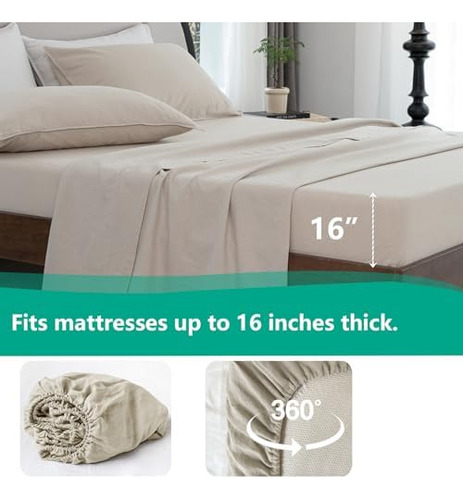 Juego De Sábanas De Lino Y Algodón Para Cama Queen, 4