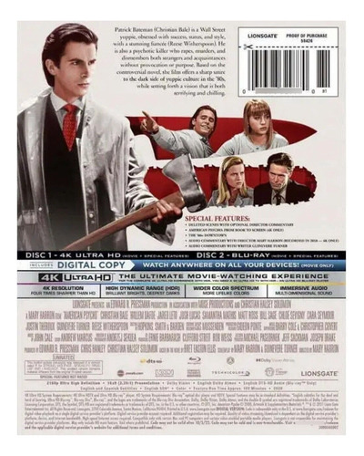 4k Ultra Hd + Blu-ray American Psycho / Steelbook