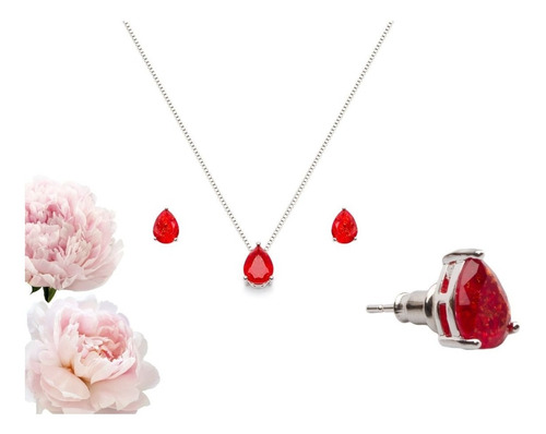 Imagem 5 de 6 de Conjunto Colar E Brincos Gota Banhado Fusion Luxo + Brinde