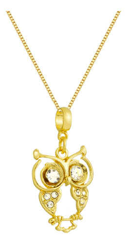 Colar Pingente Coruja 60cm Banhado A Ouro 18k Premium Cor Dourado