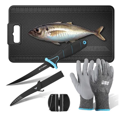 Juego De 4 Filetes De Pescado Con Cuchillo Y Afilador 24 X 1