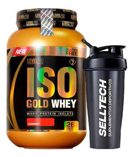 Level Pro Proteína Iso Gold Whey 2.65 Lbs Strawberry +shaker