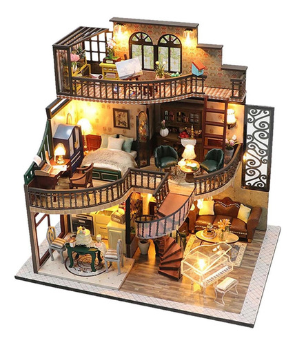 Mini Casa De Muñecas Ensamblar Kits Diy Villa En Miniatura