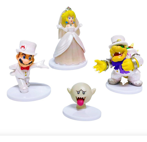 Figuras Boda Peach, Super Mario, Bowser Y Boo 9cm Alto