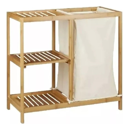 Estantería Organizador De Bamboo Con 3 Estantes Y Cesto Ropa