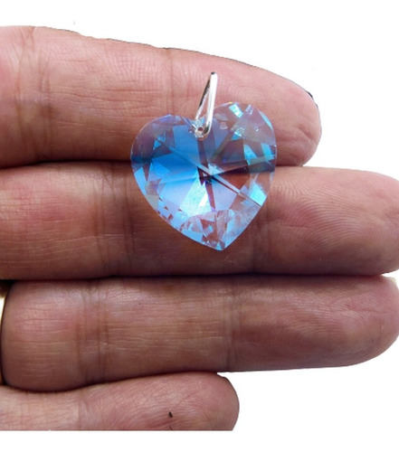 Pingente Coração Cristal Swarovski Blue Ab Prata 925 - 2,0cm