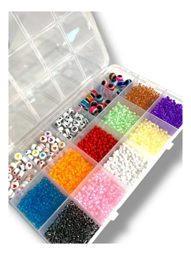 Caja De Mostacillas Bijoueterie Para Pulseras 15 Divisones Ojos Y Corazones