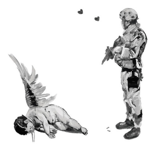 Vinilo Decorativo Banksy Dead Angel Shot By Soldier Color Multicolor