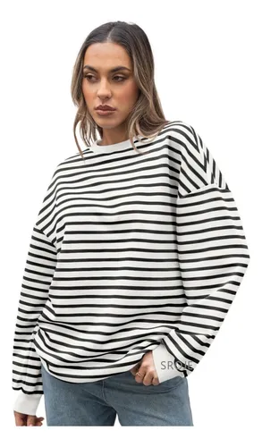 Sudadera Con Capucha A Rayas Con Cuello Redondo