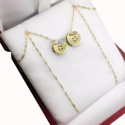 Conjunto Oro 18k Cadena + Dijes Carita Nene/a Regalo Mama