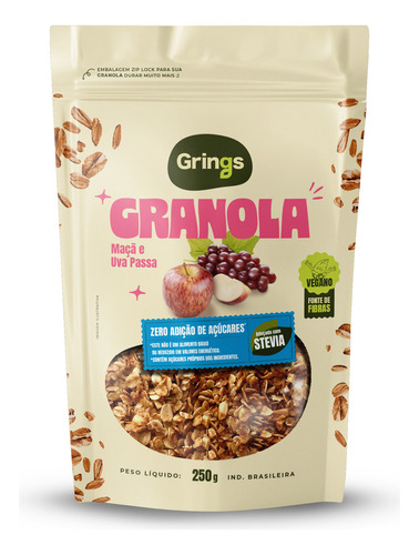 Cerealle Granola Maçã Zero Açúcar Stevia 250g Grings.