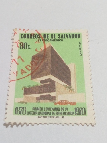 Estampilla De El Salvador.  Lotería Nacional.  80c    (2)