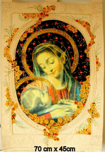 Imagem 1 de 10 de Arte Sacra Estampa Parede Bordado A Mão Nossa Senhora Jesus