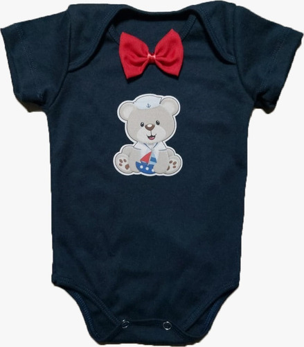 Roupa Para Bebê Conjunto Suspensório Ursinho Marinheiro Azul