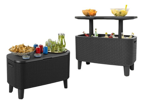 Mesa Doble Exterior Hielera Frapera Keter Bevy Bar Color Negro