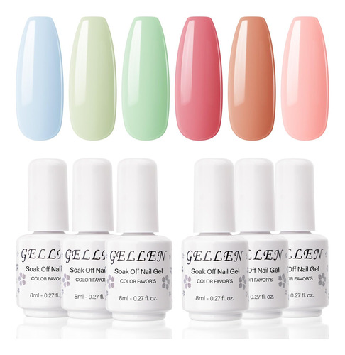 Gellen Kit De Esmalte De Unas De Gel, 6 Colores, Caramelo Br