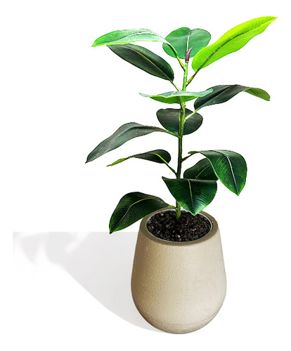 Combo Planta Artificial Ficus+  Maceta Beige Piedras 80 Cm  