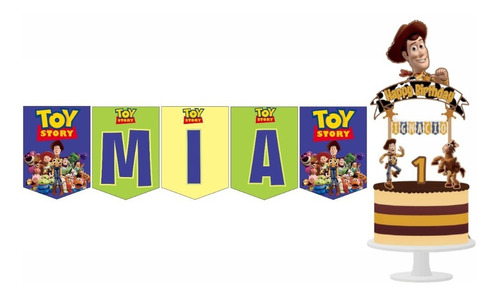 Banderin + Cake Toppers Toy Story Personalizado 