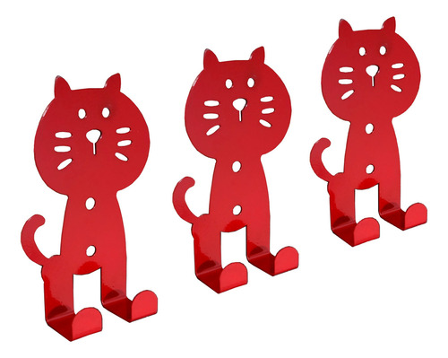 Portallaves De Pared Moderno Figura De Gato Colores Color Rojo
