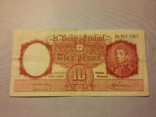 Bottero N 1962. Billete De 10 Pesos Moneda Nacional.